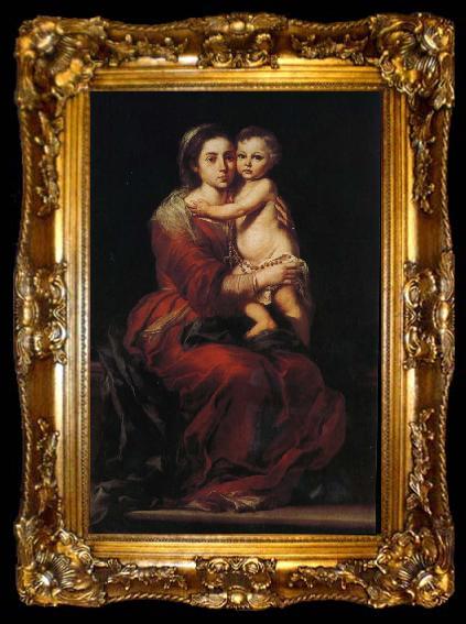 framed  Bartolome Esteban Murillo Rosary of the Virgin Mary holding roses, ta009-2